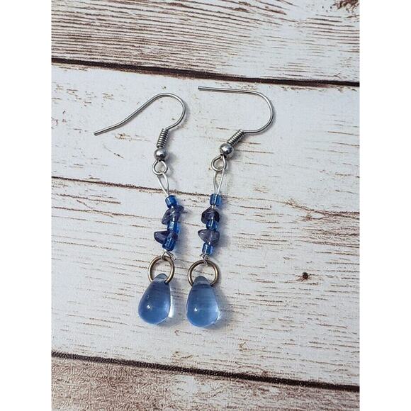Vintage Earrings for Pierced Ears - Long Blue Dangle Earrings - Picture 1 of 3
